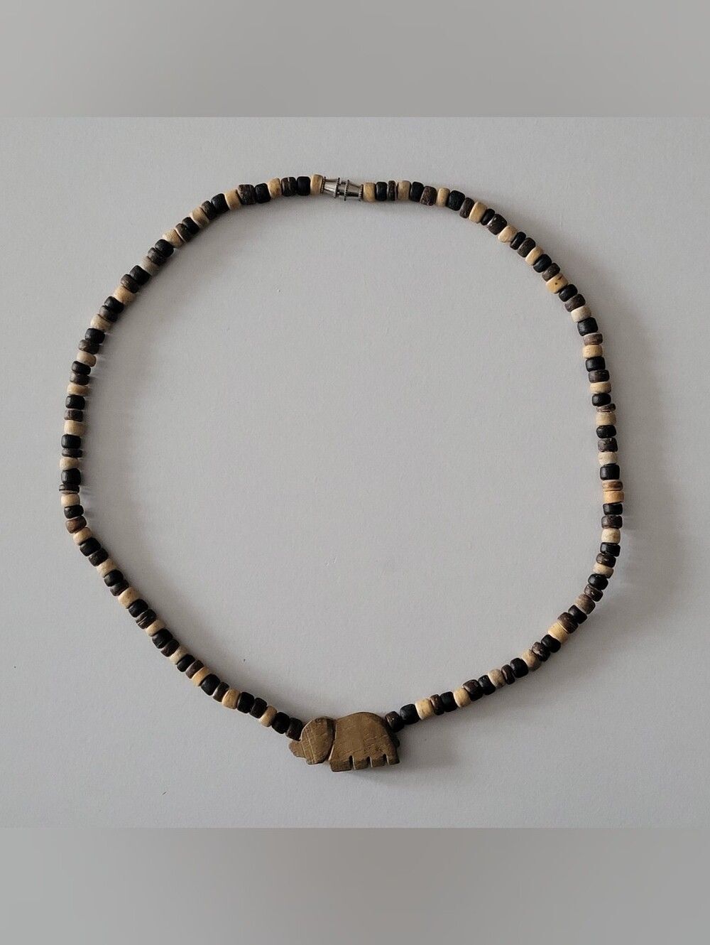 Coconut Wood Bead Necklace with Elephant Pendant